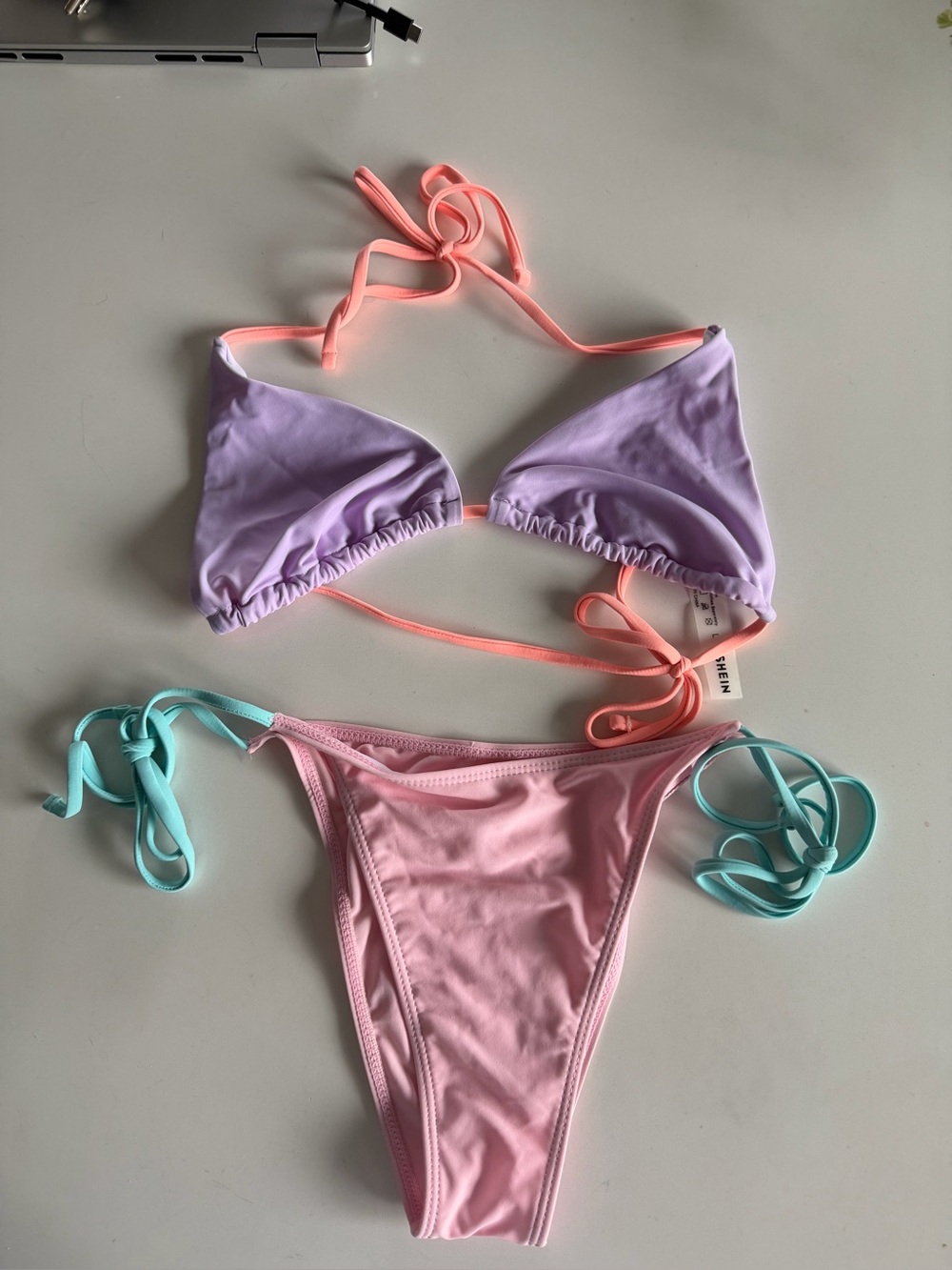 SHEIN Pastel Colorblock Triangle Bikini Top & Bottom